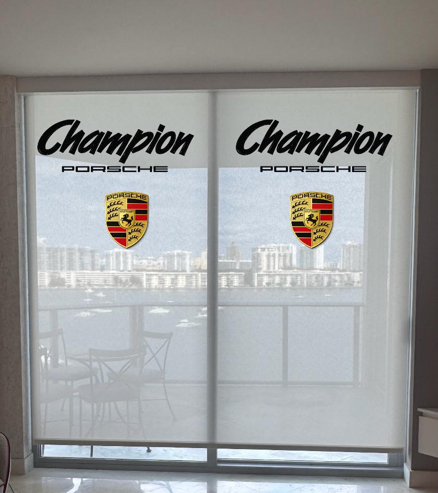 Champion Porsche branded blinds